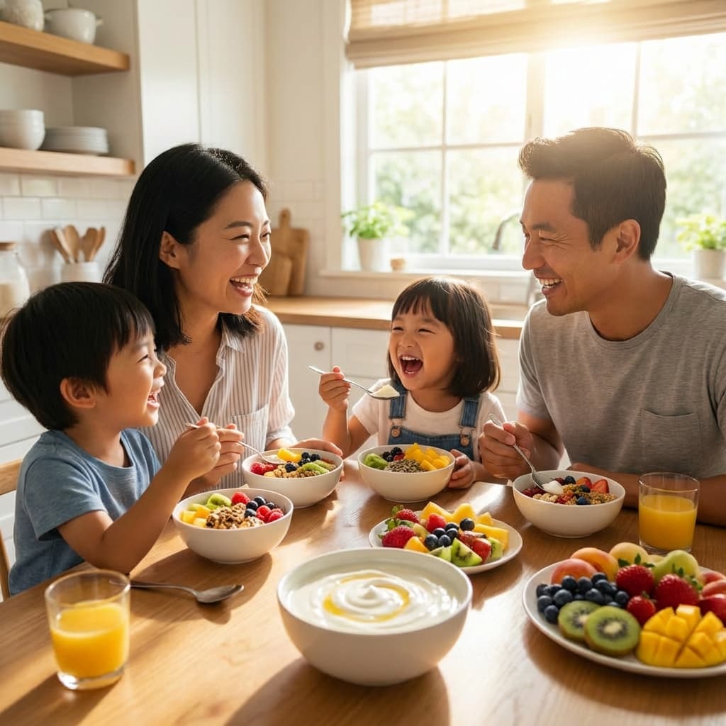 Family Enjoying Yogurt