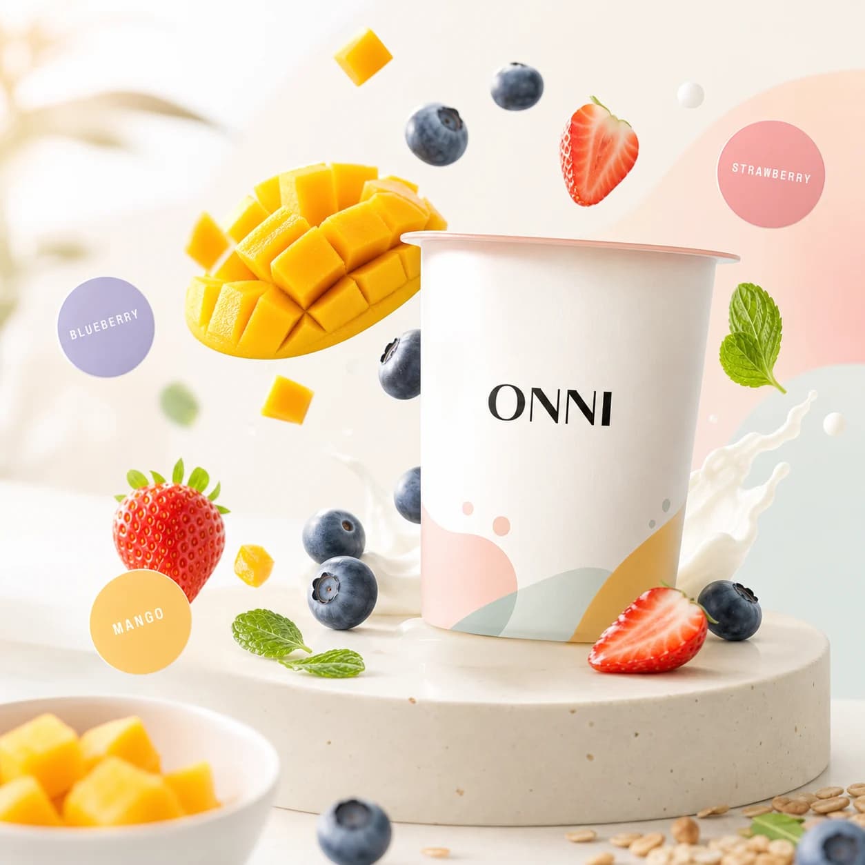 ONNI fruit yogurt cup with fresh fruit